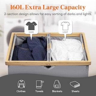 Foto 2 | Foto 2 | Cesto De Ropa Lifewit 160 L Doble Con Tapa Color Gris Bambú - Venta Internacional.