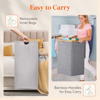 Foto 5 | Foto 5 | Cesto De Ropa Lifewit 160 L Doble Con Tapa Color Gris Bambú - Venta Internacional.