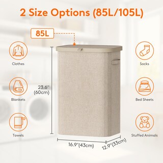 Foto 4 | Foto 4 | Cesto De Ropa Lifewit De 85 Litros Con Tapa Asas De Plástico Color Beige - Venta Internacional.