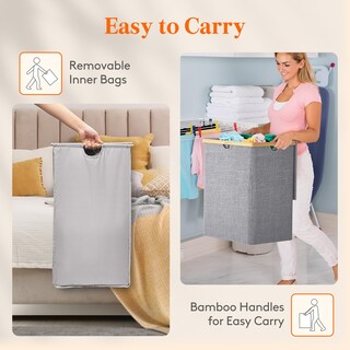 Foto 5 | Foto 5 | Cesto De Ropa Lifewit De 120 Litros Doble Con Tapa Bambú Gris Claro - Venta Internacional.