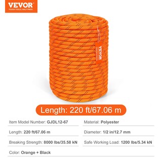 Foto 7 | Foto 7 | Cuerda Vevor De Poliéster De Doble Trenzado, 1/2 Pulgada X 220 Pies, 8000 Libras - Venta Internacional.