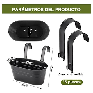 Foto 2 | Foto 2 | Maceta Colgante De Metal Para Jardín Y Hogar, 5 Piezas Eo Safe Imports Esi-19463 Negro