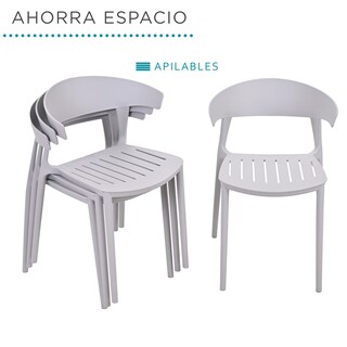 Foto 5 | Foto 5 | Set 4 Sillas Comedor Apilables Plástico Interior Exterior Gris Eke
