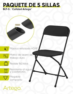 Foto 3 | Foto 3 | Silla Plegable Plástico Hdpe Ligera Folding Chair Silla Jardín Eventos Fiestas Reuniones Para Exterior Paquete De 5 Sillas
