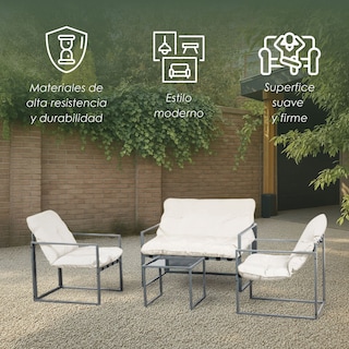 Foto 3 | Foto 3 | Ilios Innova | Sala De Jardín 4 Piezas Con Estructura Metálica, Cojines Cómodos Y Mesa De Centro Con Vidrio Templado