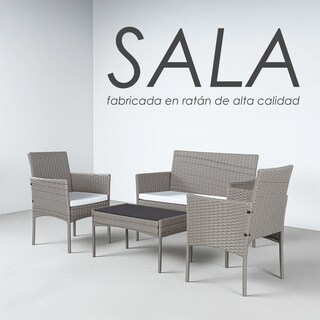 Foto 8 | Foto 8 | Juego De Sala Para Jardín Ilios Innova De 4 Piezas de Ratán Sintético Gris y Cojines Blancos