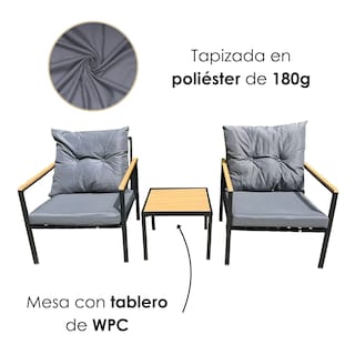 Foto 6 | Foto 6 | Ilios Innova | Sala De Jardín 2 Plazas Gris Con Mesa De Centro Diseño Moderno Para Exterior Terraza O Balcón.