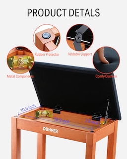 Foto 3 | Foto 3 | Banco Para Piano Donner Con Almacenamiento Y Teclado De Madera Maciza Con Cojín - Venta Internacional.