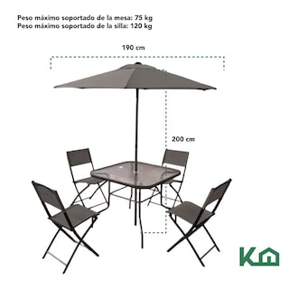 Foto 6 | Foto 6 | Juego De Jardin 6 Piezas Sillas Exterior Mesa Con Sombrilla