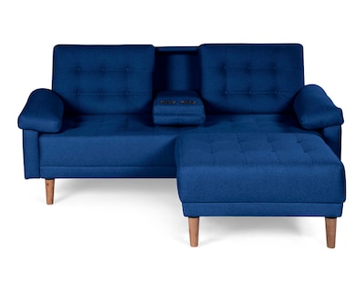 Foto 2 | Foto 2 | Sala Modular Sofá Cama Reversible de Lino Azul con Portavasos Modelo Praia