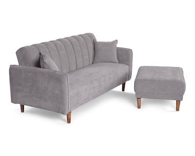 Foto 4 | Foto 4 | Sala Modular Chica Makora Avocata Gris Claro Terciopelo + Taburete