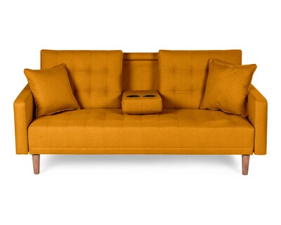 Foto 1 | Foto 1 | Sofá Cama de Lino con Portavasos Mostaza Boxsofa Tammy