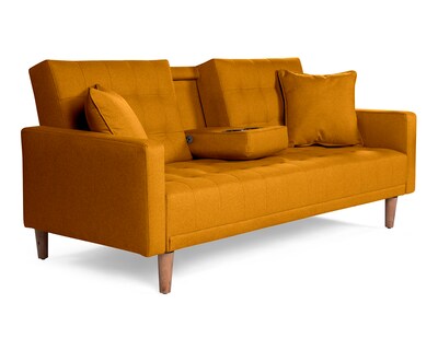 Foto 2 | Foto 2 | Sofá Cama de Lino con Portavasos Mostaza Boxsofa Tammy