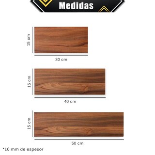 Foto 3 | Foto 3 | 3 Repisas Flotantes Modernas Minimalistas Mixtas Poliespacios Rmix-28 Nogal Madera Melamina