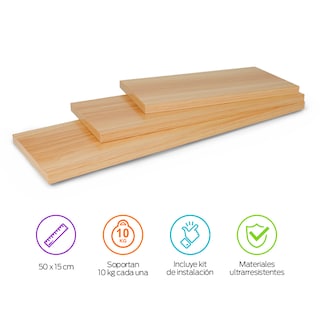 Foto 2 | Foto 2 | Repisas Flotantes de Madera Redlemon Beige 3 Piezas 30x15 - 40x15 - 50x15 cm