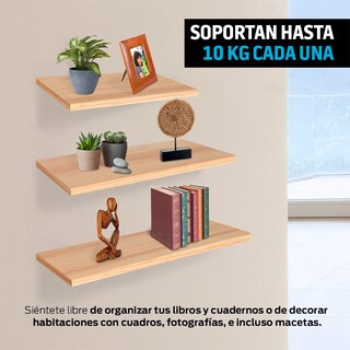 Foto 3 | Foto 3 | Repisas Flotantes de Madera Redlemon Beige 3 Piezas 30x15 - 40x15 - 50x15 cm
