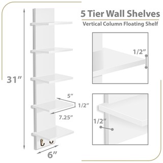 Foto 5 | Foto 5 | Estantería De Pared Sorbus De 5 Niveles Con Ganchos, 30 X 15 X 13 Cm, Color Blanco - Venta Internacional.