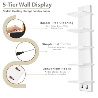 Foto 7 | Foto 7 | Estantería De Pared Sorbus De 5 Niveles Con Ganchos, 30 X 15 X 13 Cm, Color Blanco - Venta Internacional.