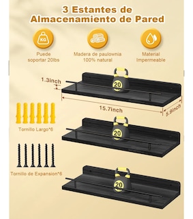 Foto 4 | Foto 4 | Repisas Flotantes Belug Madera Estantes 3pcs Negro