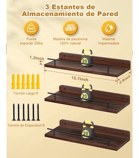Foto 4 | Foto 4 | Repisas Flotantes Lab.g Madera Estantes 3pcs Marron Oscuro