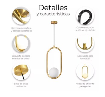 Foto 3 | Foto 3 | Lámpara De Techo Moderna Candelabro De Globo Colgante Latón Color Dorado