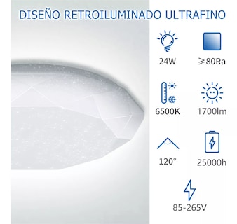 Foto 3 | Foto 3 | Lampara De Techo Sobreponer Led 24w Luminaria Plafon Blanca Estructura Blanco