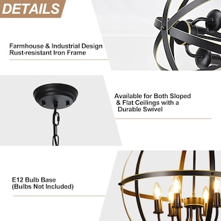 Foto 4 | Foto 4 | Lámpara Colgante Chandelier Dllt Con Forma De Orbe, 6 Luces, Color Negro Y Dorado, 60 W - Venta Internacional.