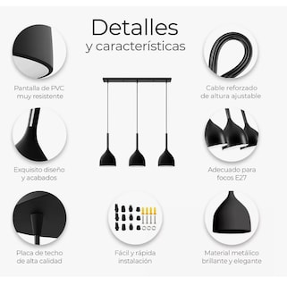 Foto 5 | Foto 5 | Lampara Colgante Moderna Candelabro 3 Cabezas Alt. Ajustable