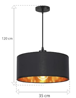 Foto 5 | Foto 5 | Lámpara Colgante Negra Minimalista Con Interior Dorado – Pantalla De Tela 35 Cm | Altura Ajustable Y Base E28
