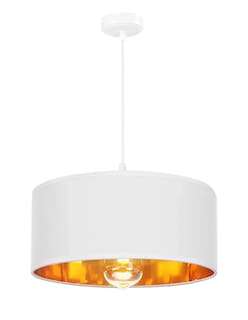 Foto 1 | Foto 1 | Lámpara Colgante Blanca Minimalista Con Interior Dorado – Pantalla De Tela 35 Cm | Altura Ajustable Y Base E27
