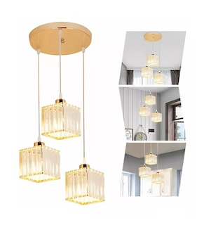 Foto 3 | Foto 3 | Lámpara Colgante De Techo Cristal Moderna Decorativa 3 Cabezas Dorado