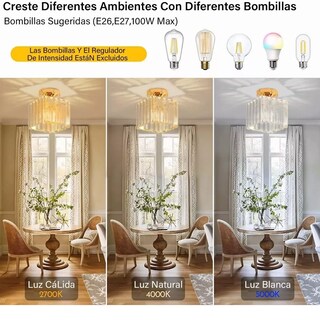 Foto 3 | Foto 3 | Lámpara De Techo Cuadrado Colgante De Cristal Eo Safe Imports Esi-10260 Dorado