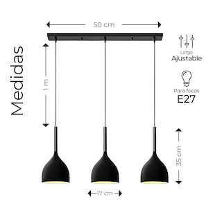 Foto 2 | Foto 2 | Lampara Colgante Moderna Candelabro 3 Cabezas Alt. Ajustable Eo Safe Imports Esi-14909 Negro