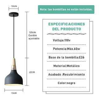 Foto 3 | Foto 3 | Lámpara De Techo Colgante Decorativa Moderna Eo Safe Imports Esi-19468 Negro