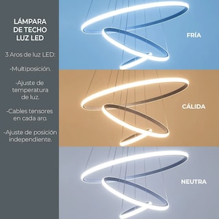 Foto 4 | Foto 4 | Lampara Colgante Candil Led Neon 3 Aros 3 Tonos De Luz Eo Safe Imports Esi-19475 Gris