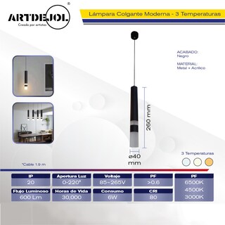 Foto 3 | Foto 3 | Lámpara Colgante Tubo Acrílico