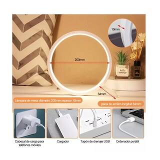 Foto 3 | Foto 3 | Lámpara De Escritorio Led Anular Mesa Protección Ocular Usb Eo Safe Imports Esi-10606 Blanco