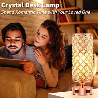 Foto 4 | Foto 4 | Lámpara De Mesa Gzkpl Crystal Touch Control En Oro Rosa Con Puerto Usb - Venta Internacional.