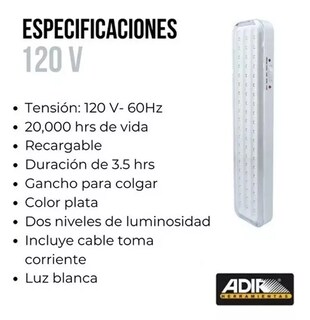 Foto 4 | Foto 4 | Lámpara de Emergencia Adir Recargable Extraplana 60 Leds