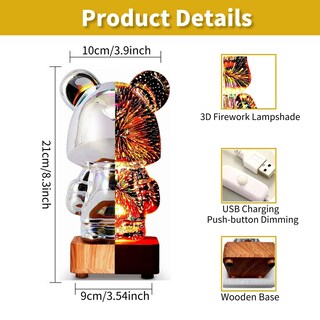 Foto 6 | Foto 6 | Luz Nocturna Gzkpl Twinkle Bear 3d Para Fuegos Artificiales Que Cambian De Color - Venta Internacional.