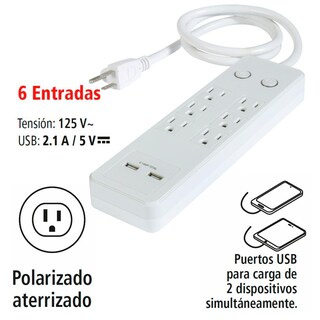 Foto 8 | Foto 8 | Multicontacto IUSA 620021 Banco 6 Entradas con Supresor de Picos y 2 USB