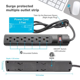 Foto 6 | Foto 6 | Power Strip Steren De 6 Salidas Con Enchufe De 90 Grados, Cable De 3 Pies - Venta Internacional.