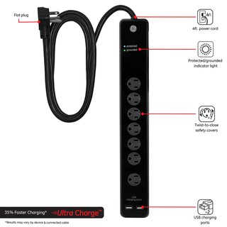 Foto 2 | Foto 2 | Protector Contra Sobretensiones Ge Power Strip De 7 Salidas, 2 Usb 1500j, Cable De 4 Pies - Venta Internacional.