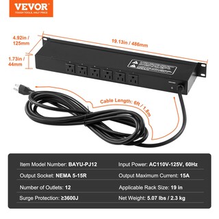 Foto 7 | Foto 7 | Power Strip Vevor, 12 Salidas, Horizontal, 1u, Montaje En Rack, Pdu, 15 A - Venta Internacional.