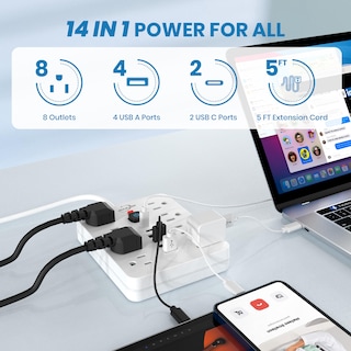 Foto 2 | Foto 2 | Protector Contra Sobretensiones Power Strip Jouleloom, 8 Salidas, 4 Usb, 2 Usb C - Venta Internacional.