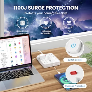 Foto 5 | Foto 5 | Protector Contra Sobretensiones Power Strip Jouleloom, 8 Salidas, 4 Usb, 2 Usb C - Venta Internacional.