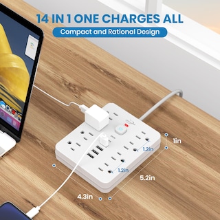 Foto 6 | Foto 6 | Protector Contra Sobretensiones Power Strip Jouleloom, 8 Salidas, 4 Usb, 2 Usb C - Venta Internacional.