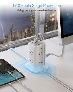 Foto 3 | Foto 3 | Power Strip Tower Tessan De 8 Salidas Y 3 Cargadores Usb 1700j Surge - Venta Internacional.