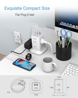 Foto 7 | Foto 7 | Power Strip Tower Tessan De 8 Salidas Y 3 Cargadores Usb 1700j Surge - Venta Internacional.
