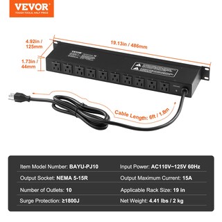 Foto 7 | Foto 7 | Power Strip Vevor, 10 Salidas, Horizontal, 1u, Montaje En Rack, Pdu, 15 A - Venta Internacional.